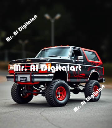 Black and Red Ford Bronco Four Wheeler