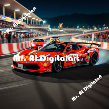 Red Ferrari in a Race